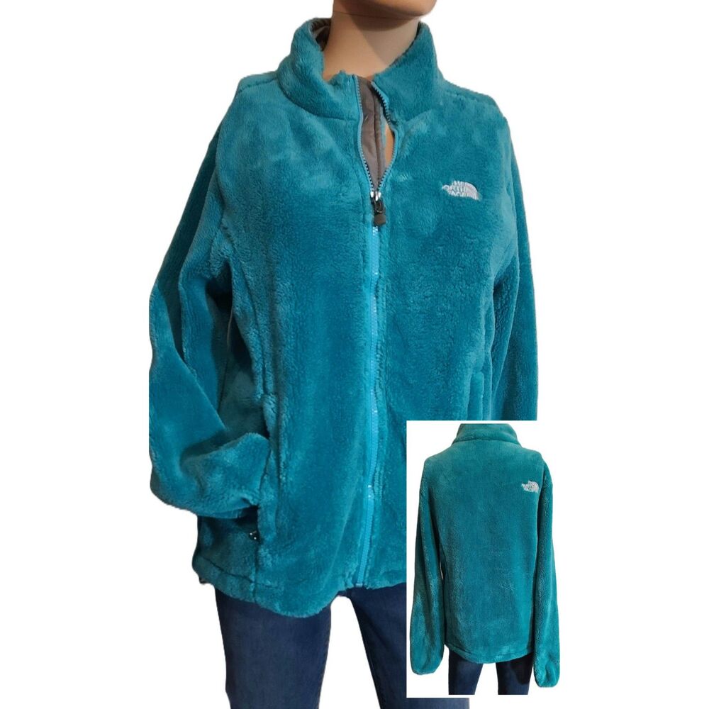 The North Face Osito Medium Teal Blue full zip Fuzzy Fleece jacket tebby bear